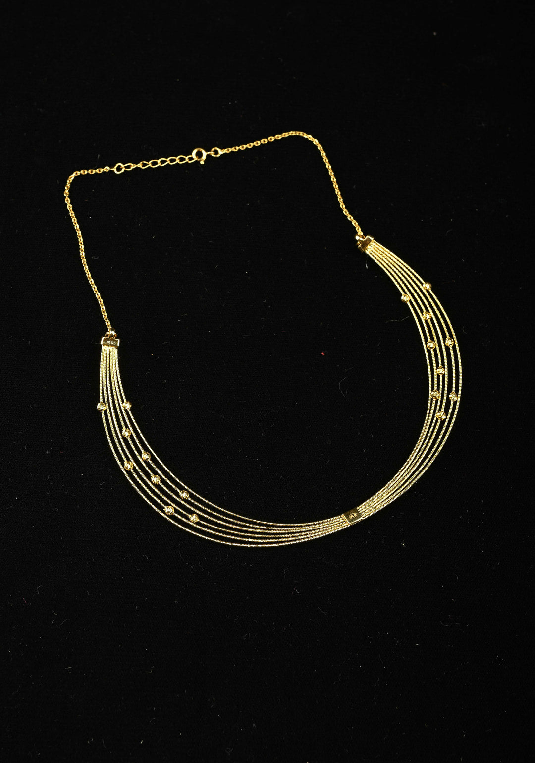 92.5 Silver, Gold Plated Multi Layer Choker Necklace with Bead Accents