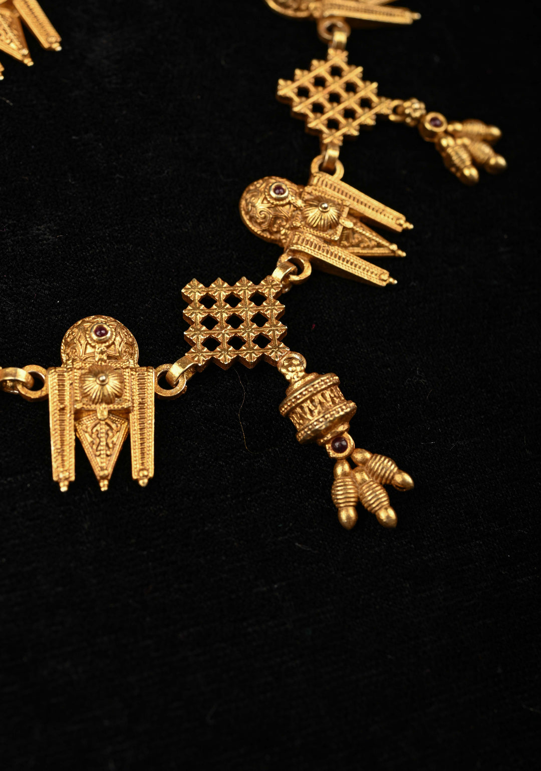 92.5 Silver, Gold-Plated South Indian Fusion Design  Necklace
