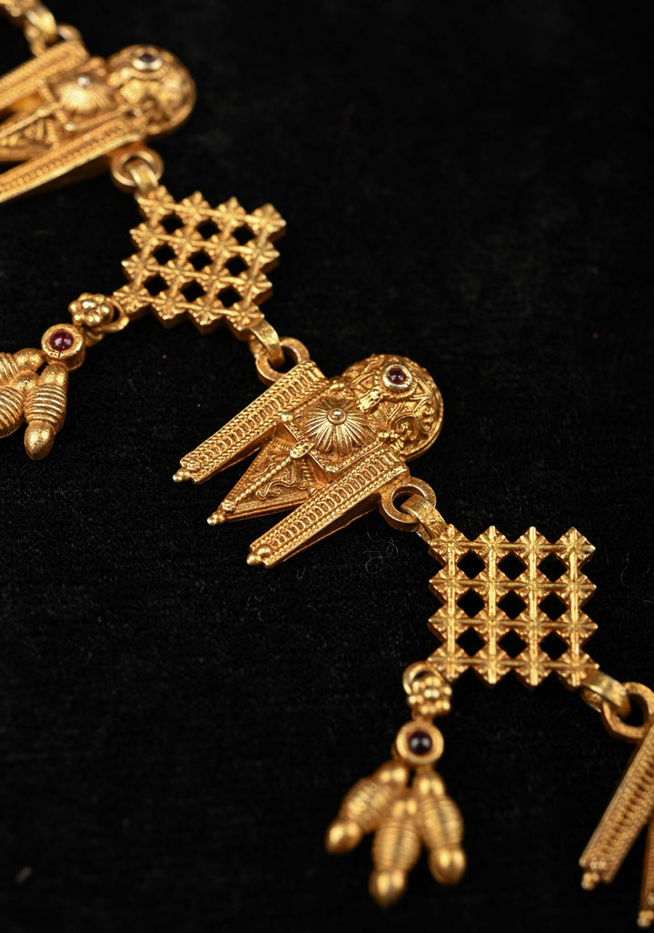 92.5 Silver, Gold-Plated South Indian Fusion Design  Necklace