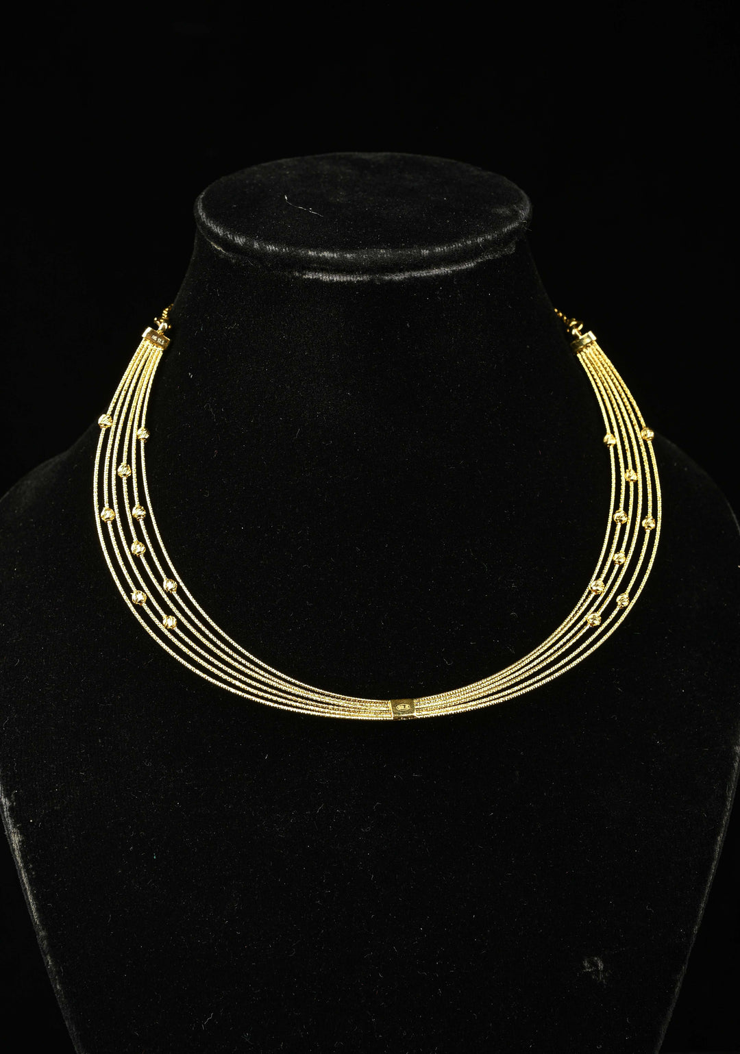 92.5 Silver, Gold Plated Multi Layer Choker Necklace with Bead Accents