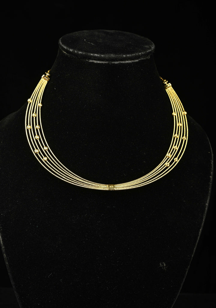 92.5 Silver, Gold Plated Multi Layer Choker Necklace with Bead Accents