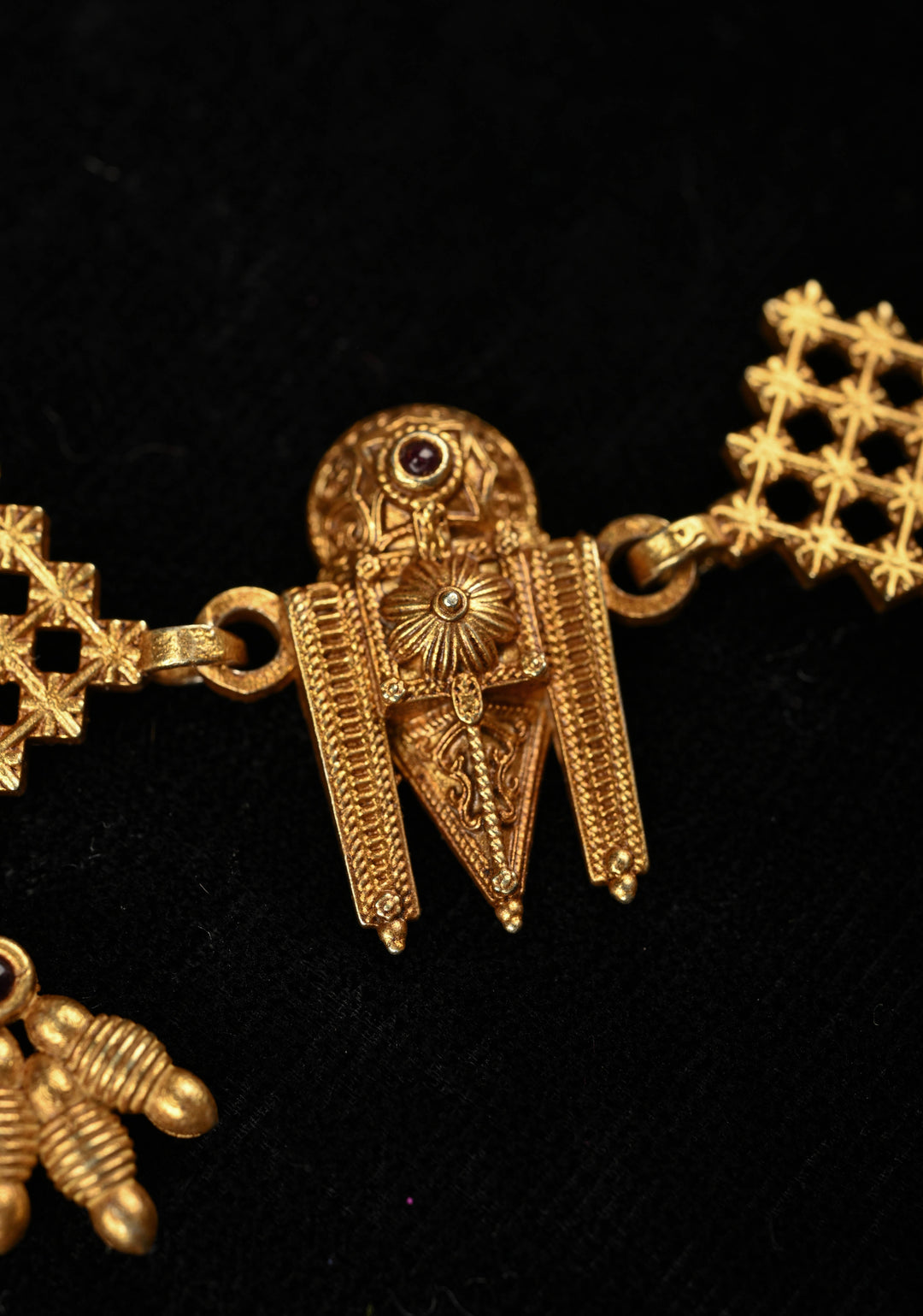 92.5 Silver, Gold-Plated South Indian Fusion Design  Necklace