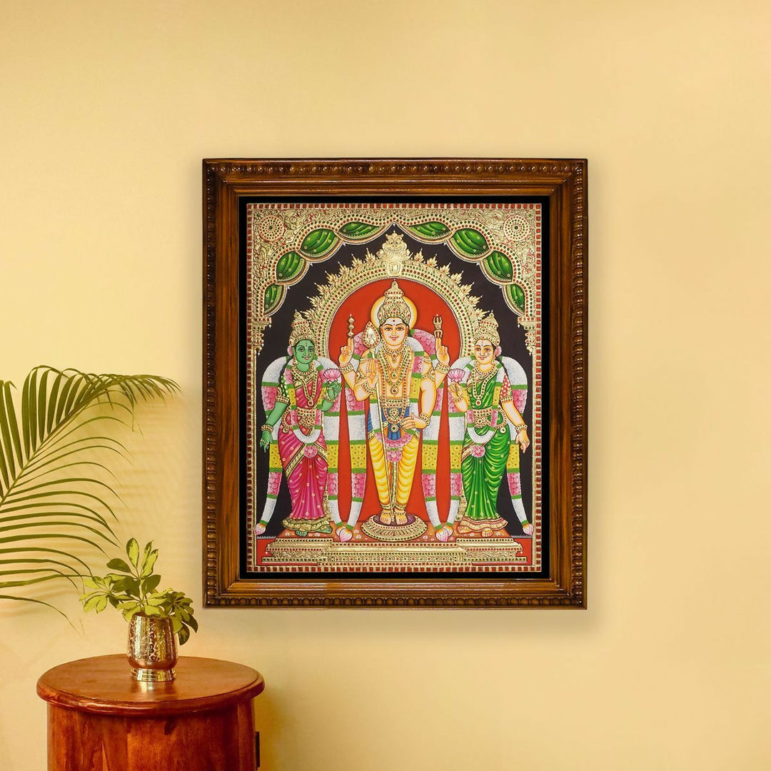 24*30 Tanjore painting of Valli and Devayani Authentic With 22 Ct gold Foil and Jaipur Gemstones Unframed | SHOBITAM