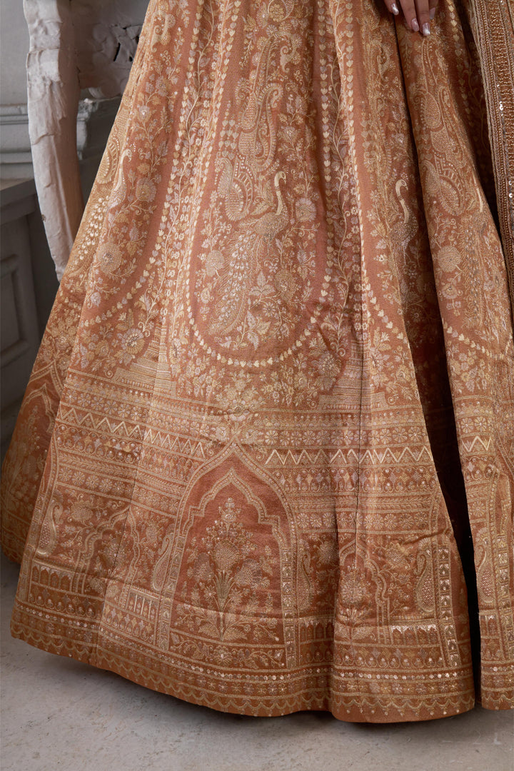 Pure Jari tissue Rust Lehenga with Sequins & Beads Work | SHOBITAM