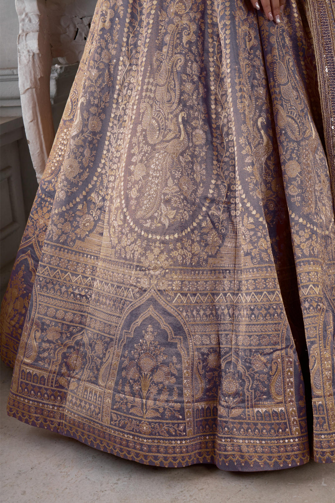 Luxurious Purple Jari Tissue Lehenga Adorned with Delicate Beadwork | SHOBITAM