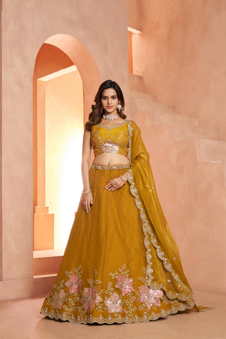 Elegant Floral Embroidered Tissue Lehenga Choli Set | SHOBITAM