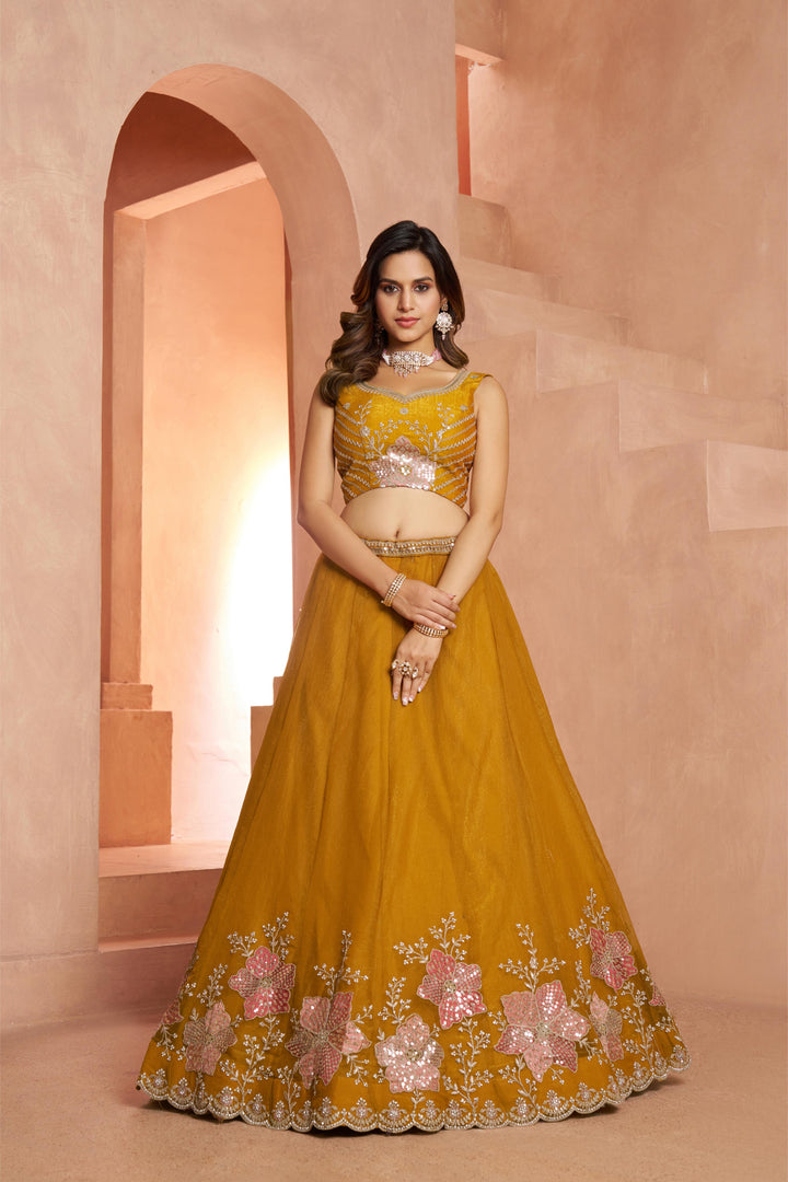 Elegant Floral Embroidered Tissue Lehenga Choli Set | SHOBITAM