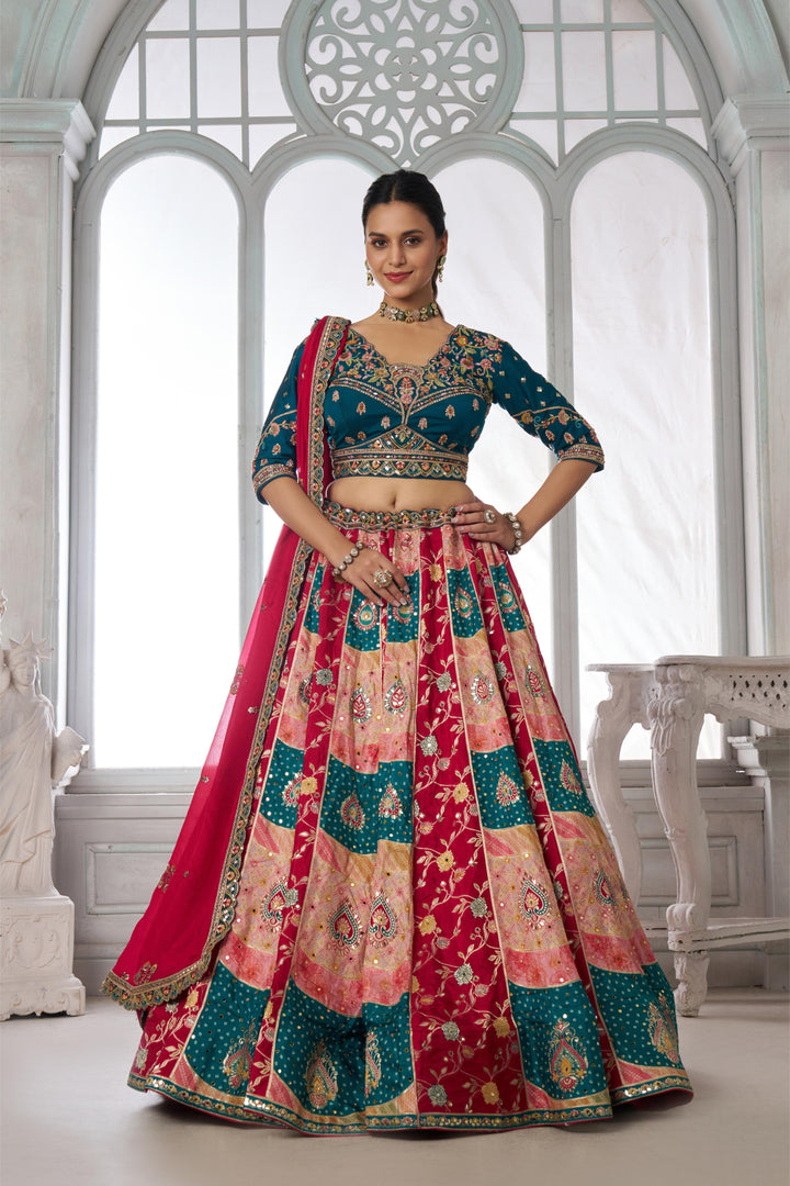 Designer Multi-Color Lehenga Choli with Embroidered Blouse | SHOBITAM