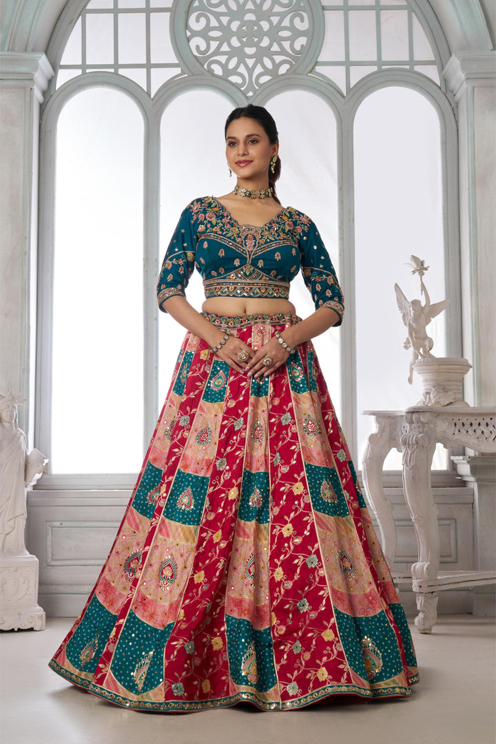 Designer Multi-Color Lehenga Choli with Embroidered Blouse | SHOBITAM