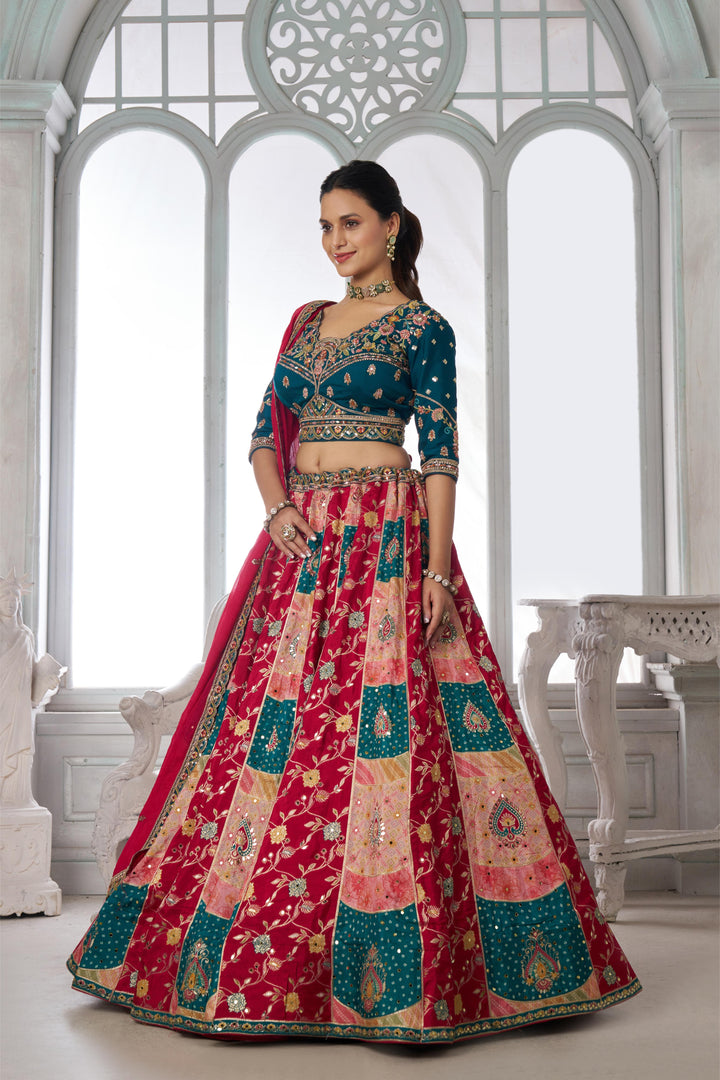 Designer Multi-Color Lehenga Choli with Embroidered Blouse | SHOBITAM