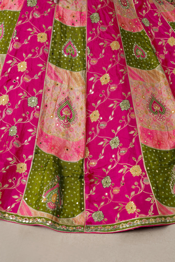 Designer Multi-Color Mehendi Lehenga Choli with Embroidered Blouse | SHOBITAM
