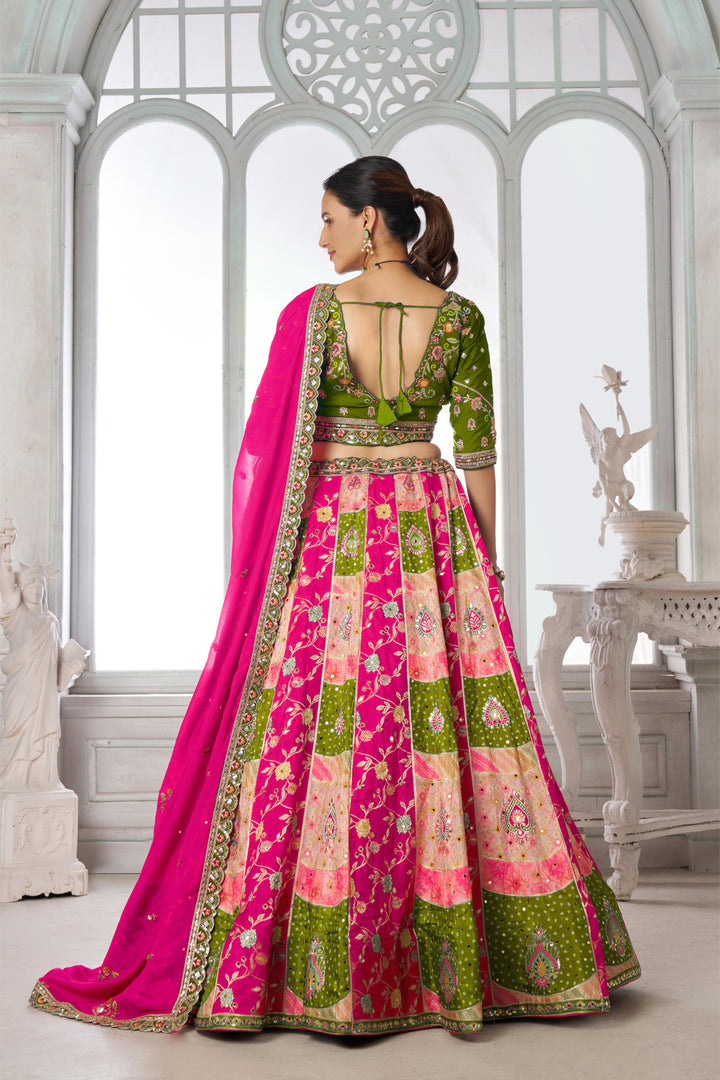 Designer Multi-Color Mehendi Lehenga Choli with Embroidered Blouse | SHOBITAM