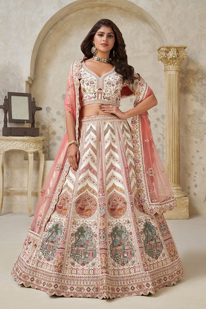 Pranaya Ivory & Pink Lehenga Set | SHOBITAM
