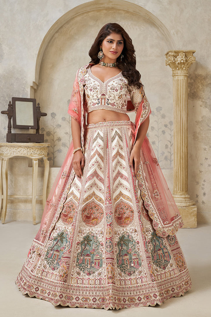 Pranaya Ivory & Pink Lehenga Set | SHOBITAM