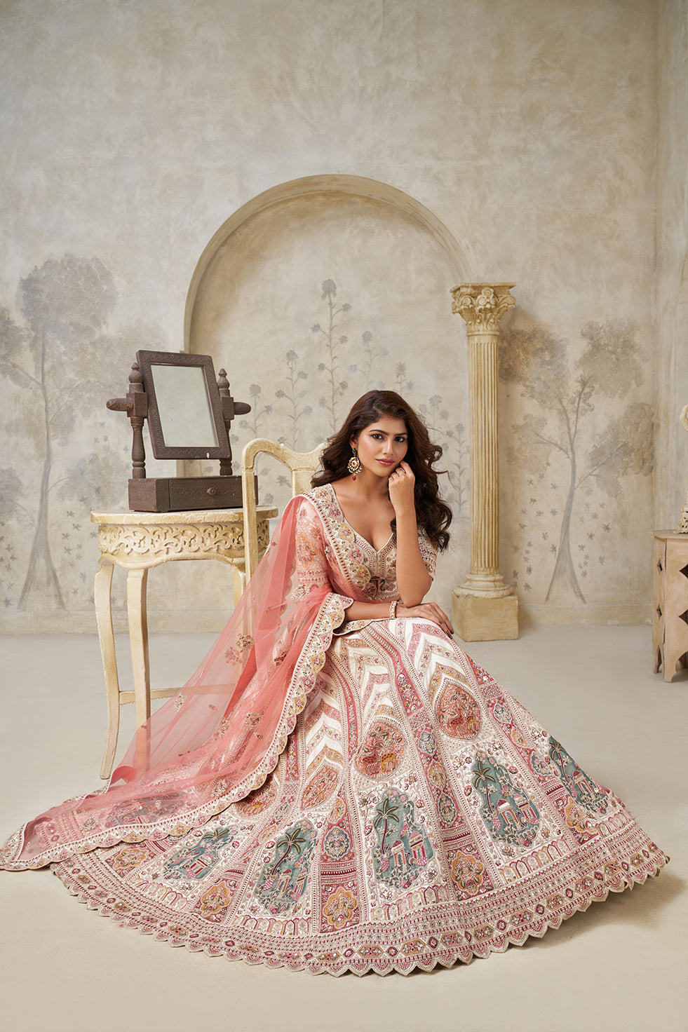 Pranaya Ivory & Pink Lehenga Set | SHOBITAM