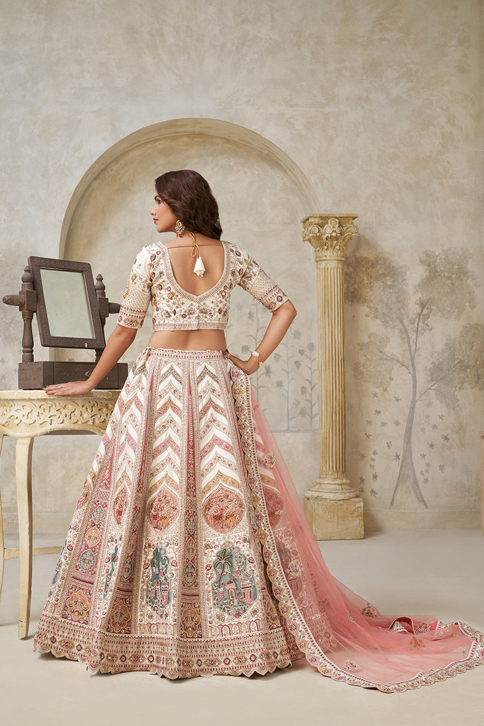 Pranaya Ivory & Pink Lehenga Set | SHOBITAM