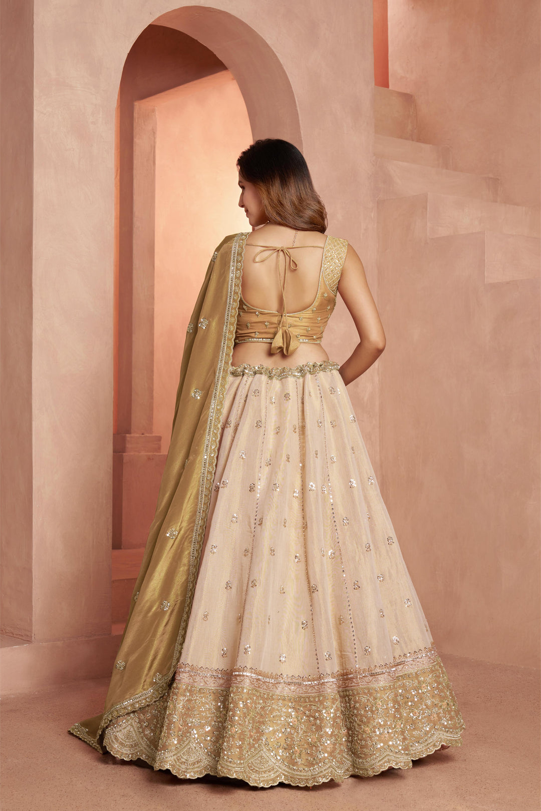 Graceful Gold Lehenga Featuring Handcrafted Embroidery | SHOBITAM