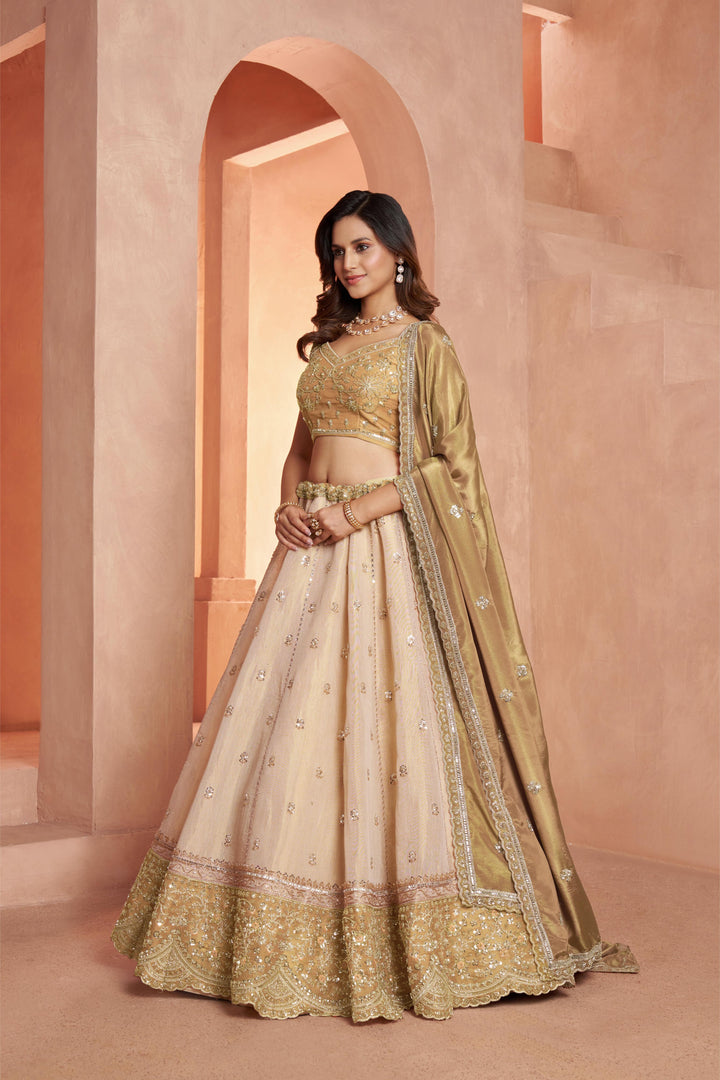 Graceful Gold Lehenga Featuring Handcrafted Embroidery | SHOBITAM