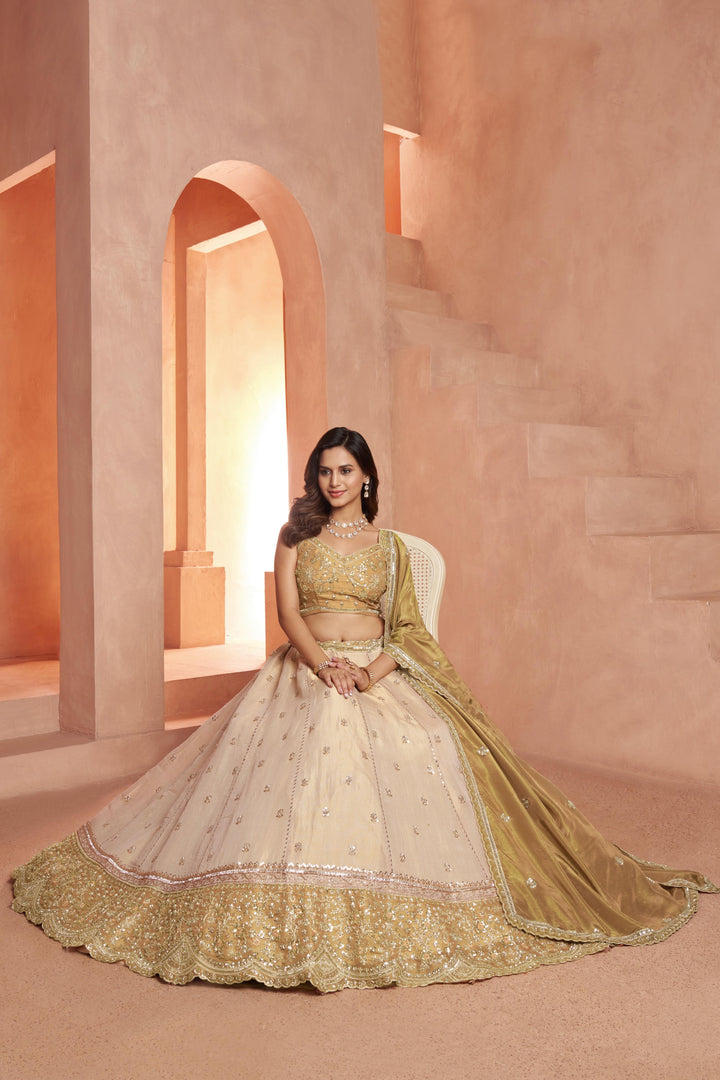 Graceful Gold Lehenga Featuring Handcrafted Embroidery | SHOBITAM