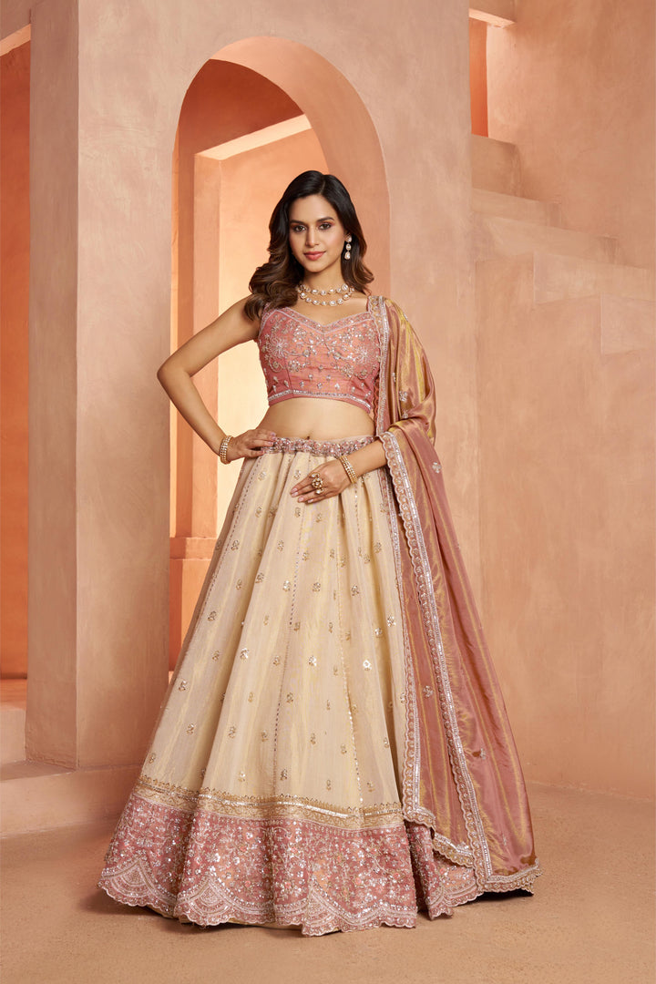 Designer Peach Lehenga with Luxurious Embellished Details | SHOBITAM