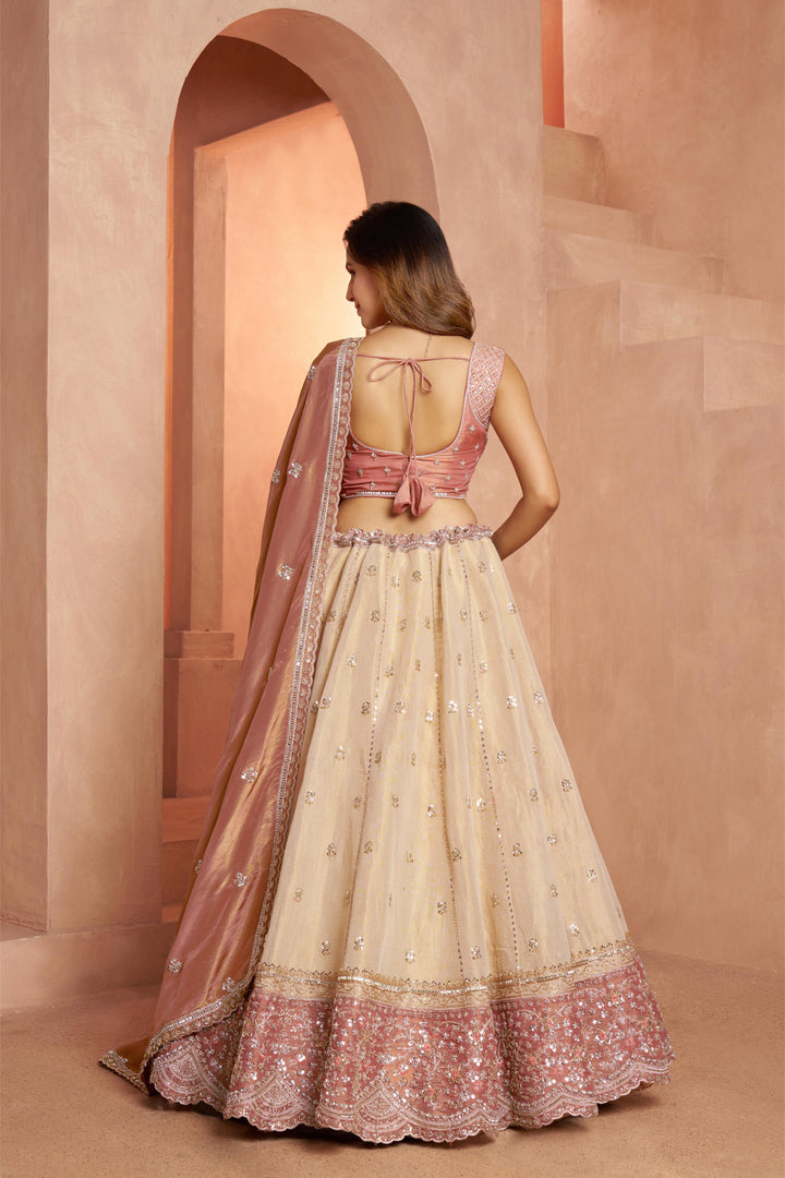 Designer Peach Lehenga with Luxurious Embellished Details | SHOBITAM