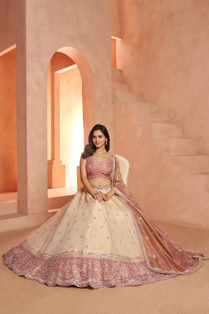 Designer Peach Lehenga with Luxurious Embellished Details | SHOBITAM