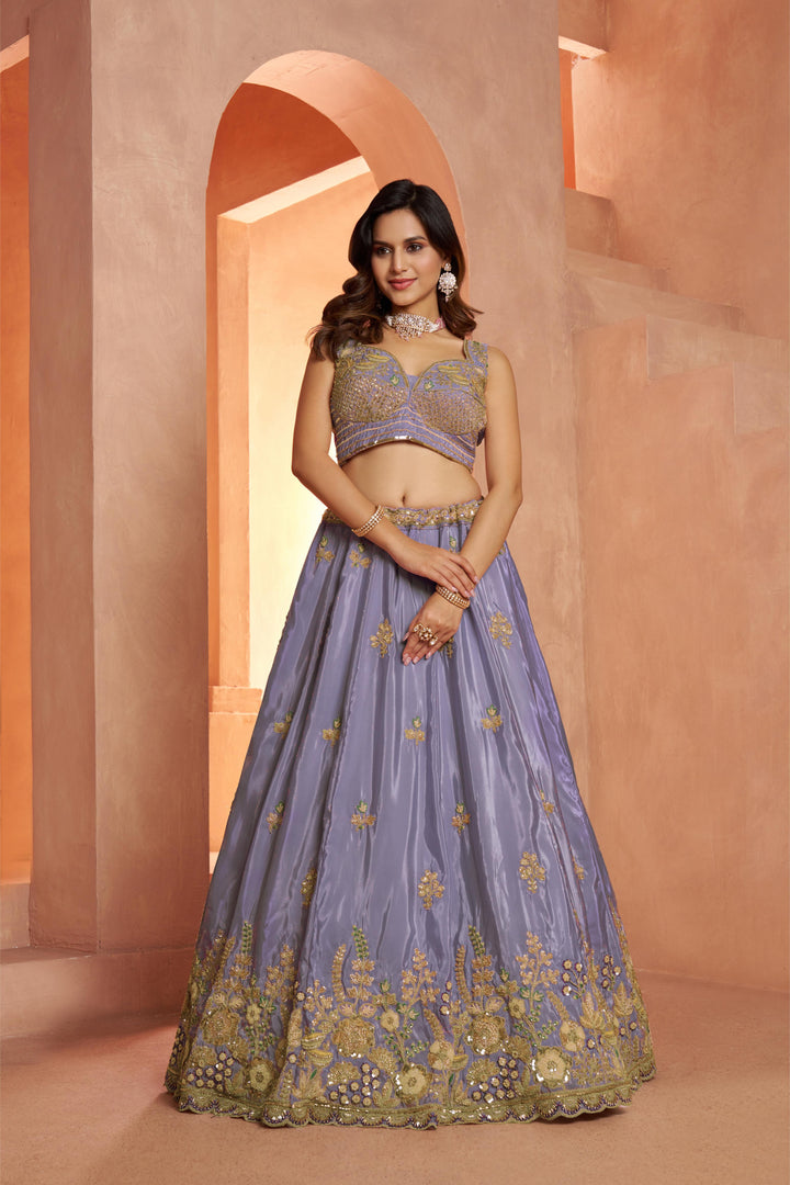 Pastel Purple Floral Embroidered Designer Lehenga Set | SHOBITAM