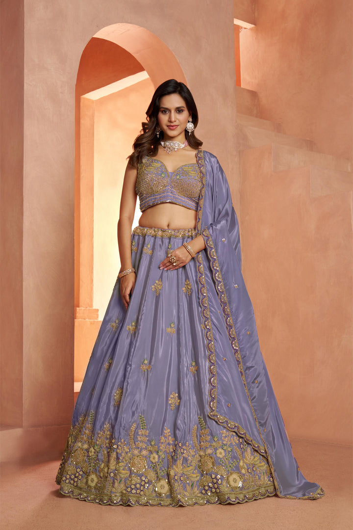 Pastel Purple Floral Embroidered Designer Lehenga Set | SHOBITAM