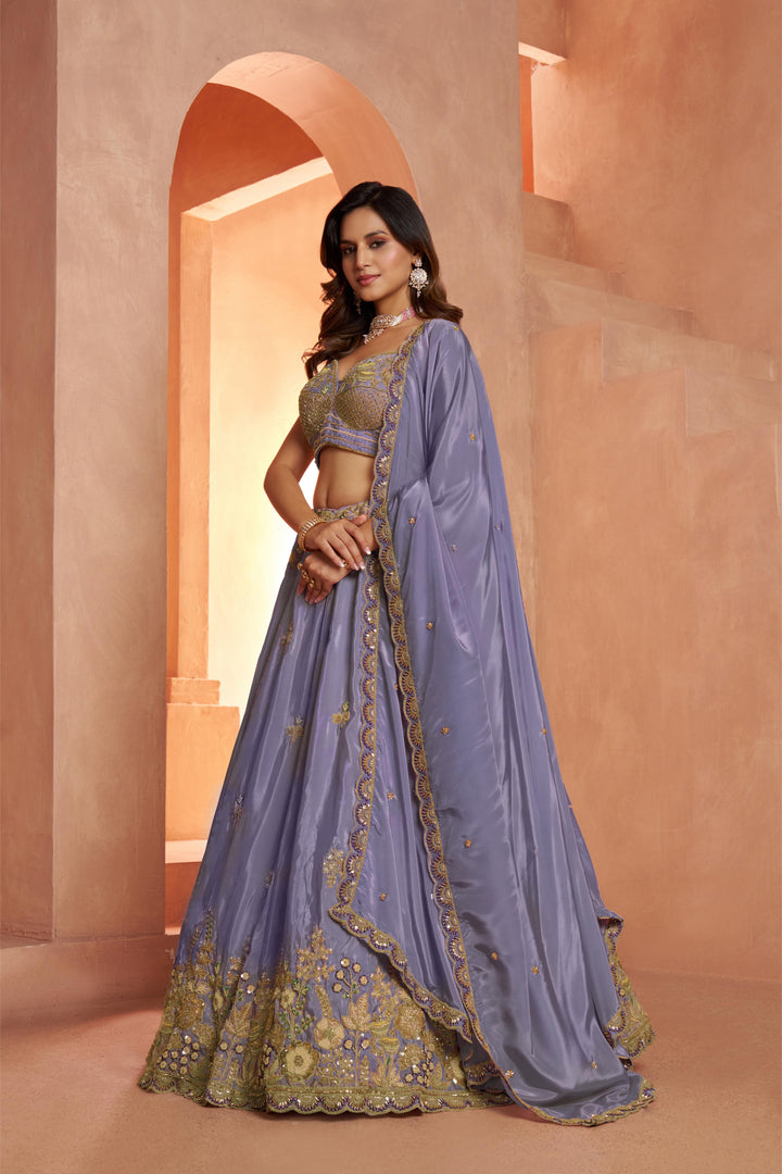 Pastel Purple Floral Embroidered Designer Lehenga Set | SHOBITAM