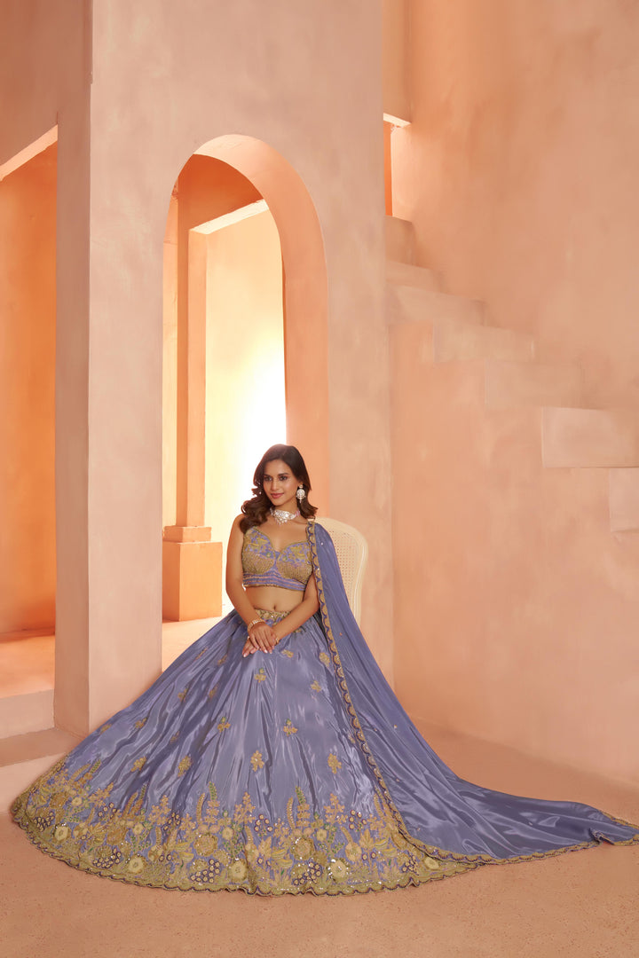 Pastel Purple Floral Embroidered Designer Lehenga Set | SHOBITAM