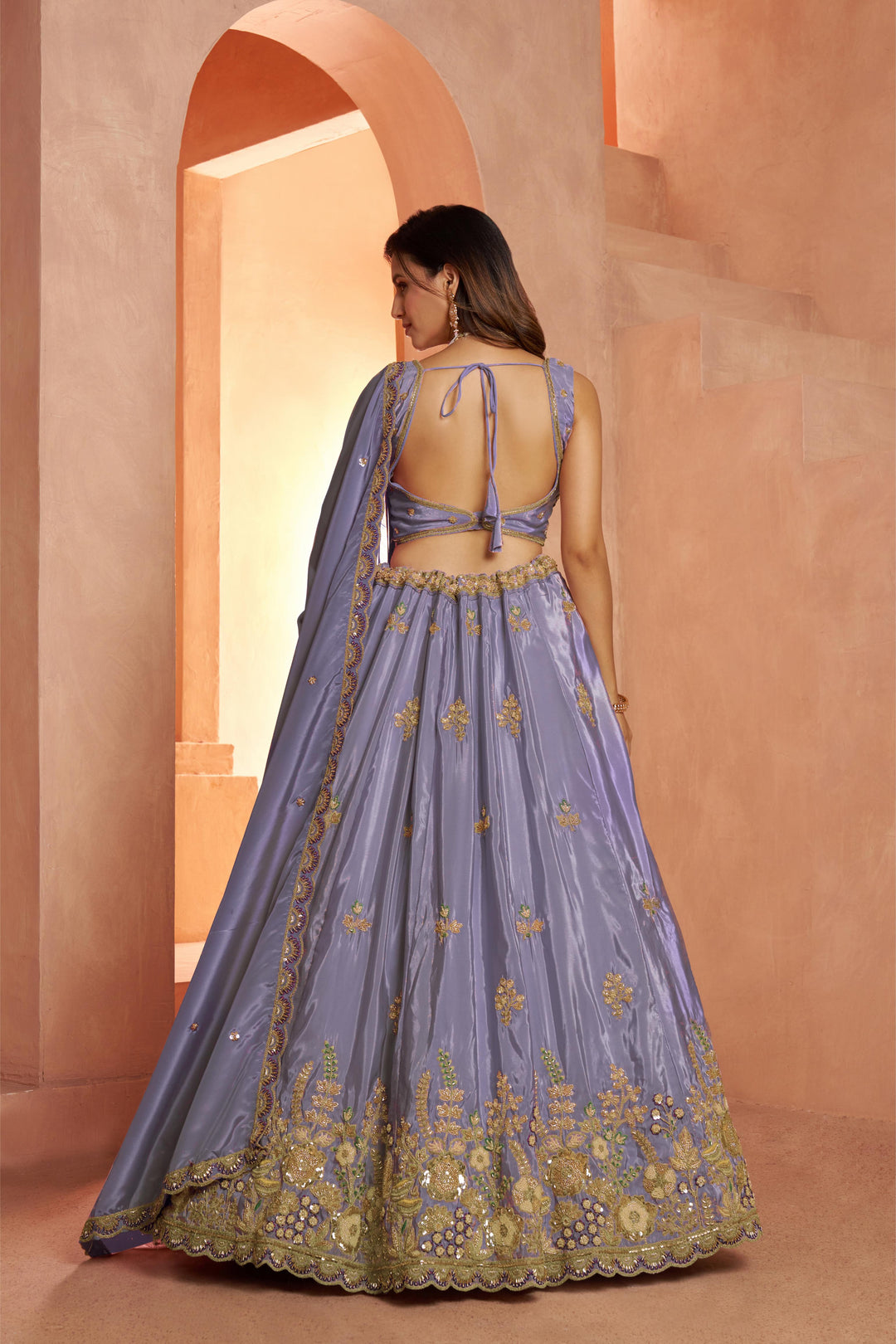 Pastel Purple Floral Embroidered Designer Lehenga Set | SHOBITAM