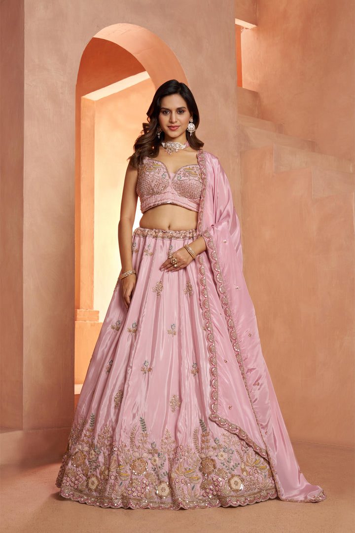 Pastel pink Floral Embroidered Designer Lehenga Set | SHOBITAM