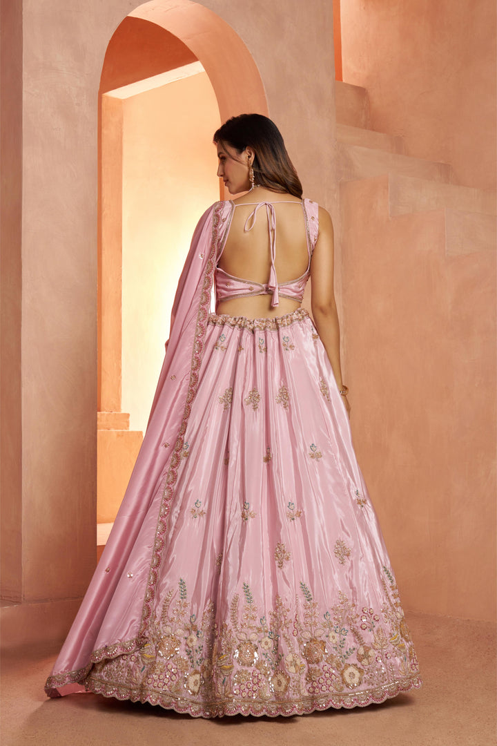 Pastel pink Floral Embroidered Designer Lehenga Set | SHOBITAM