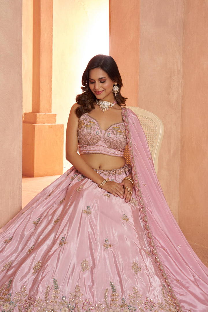 Pastel pink Floral Embroidered Designer Lehenga Set | SHOBITAM