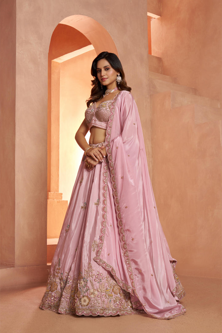 Pastel pink Floral Embroidered Designer Lehenga Set | SHOBITAM