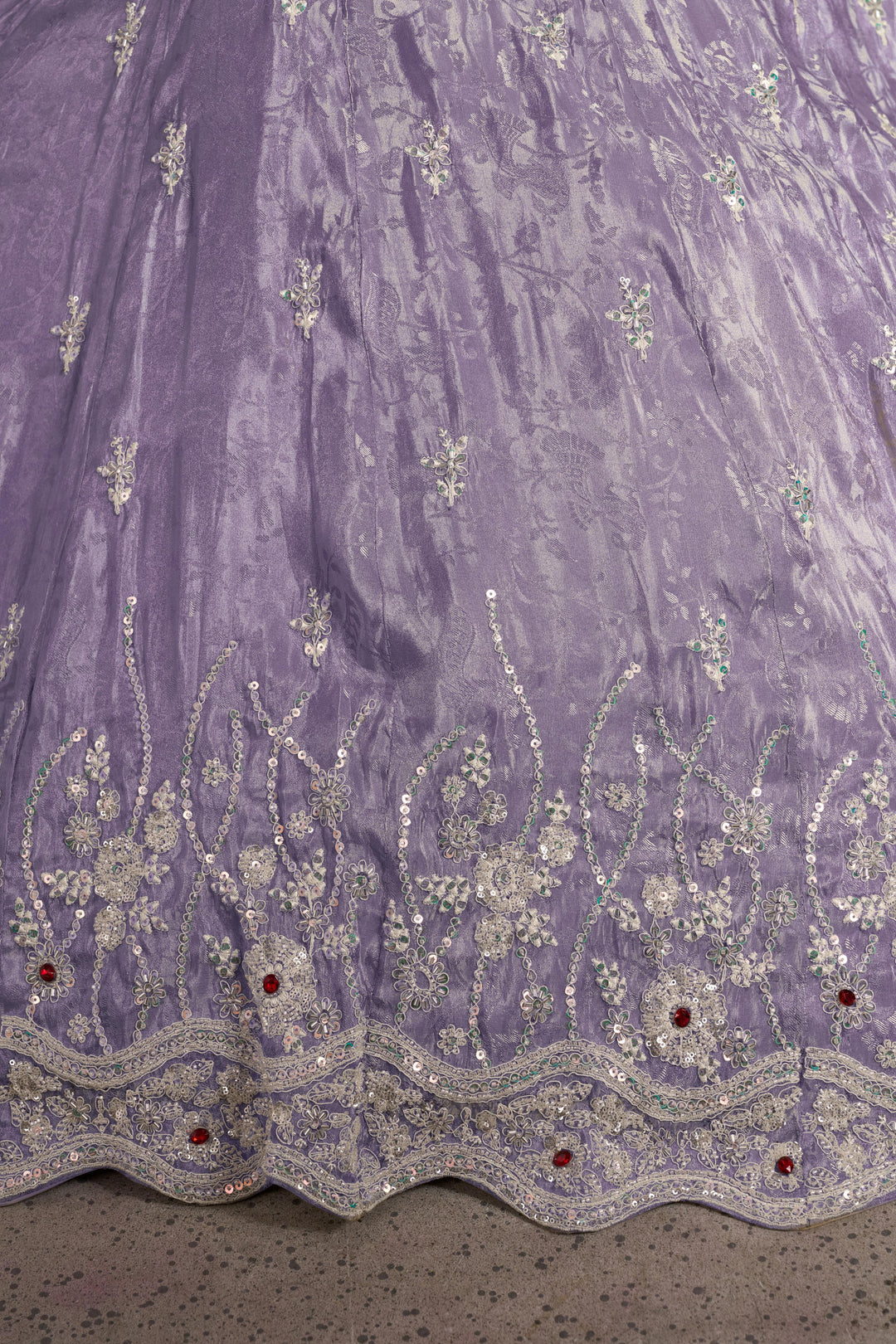 Luxurious Purple Banarasi Tissue Lehenga Adorned with Bead Embellishments | SHOBITAM