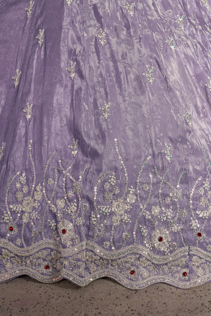 Luxurious Purple Banarasi Tissue Lehenga Adorned with Bead Embellishments | SHOBITAM