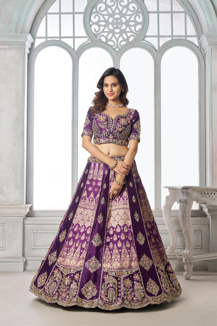 Imperial Purple Lehenga Featuring Rich Raw Silk and Handcrafted Embroidery | SHOBITAM