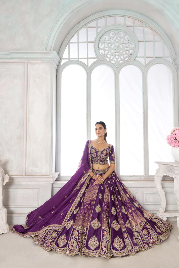 Imperial Purple Lehenga Featuring Rich Raw Silk and Handcrafted Embroidery | SHOBITAM