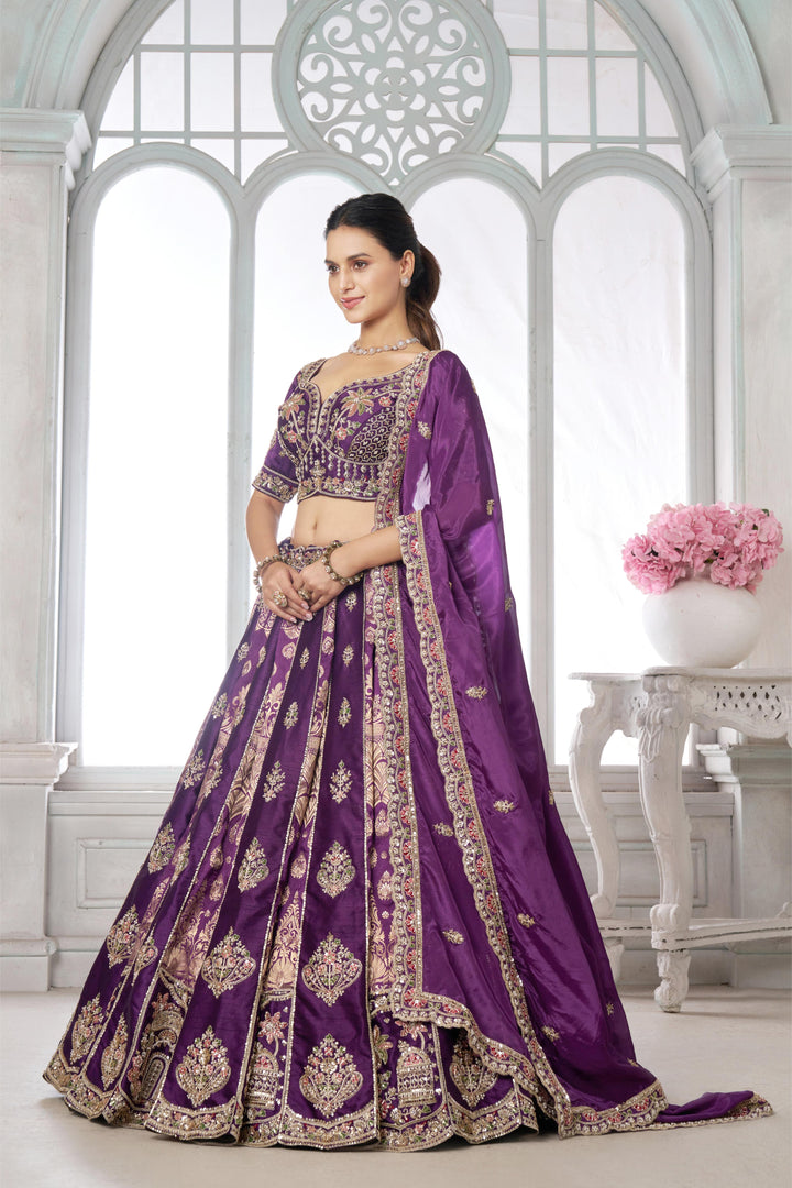 Imperial Purple Lehenga Featuring Rich Raw Silk and Handcrafted Embroidery | SHOBITAM