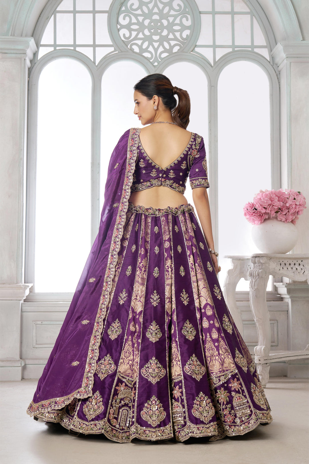 Imperial Purple Lehenga Featuring Rich Raw Silk and Handcrafted Embroidery | SHOBITAM