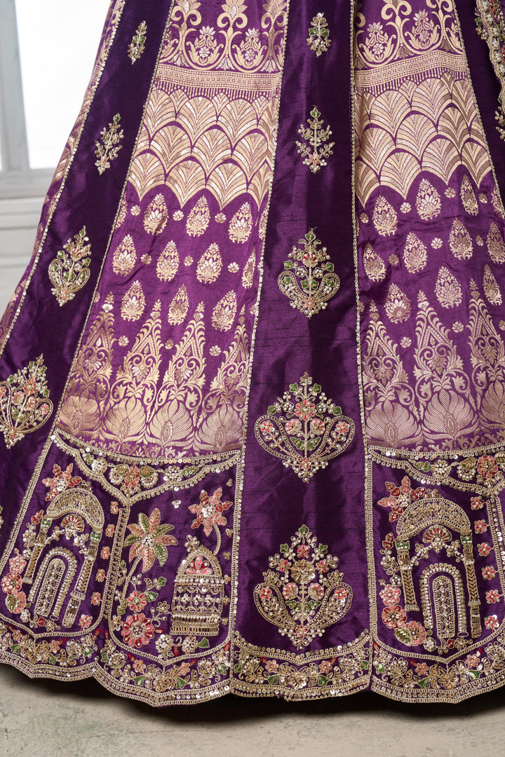Imperial Purple Lehenga Featuring Rich Raw Silk and Handcrafted Embroidery | SHOBITAM