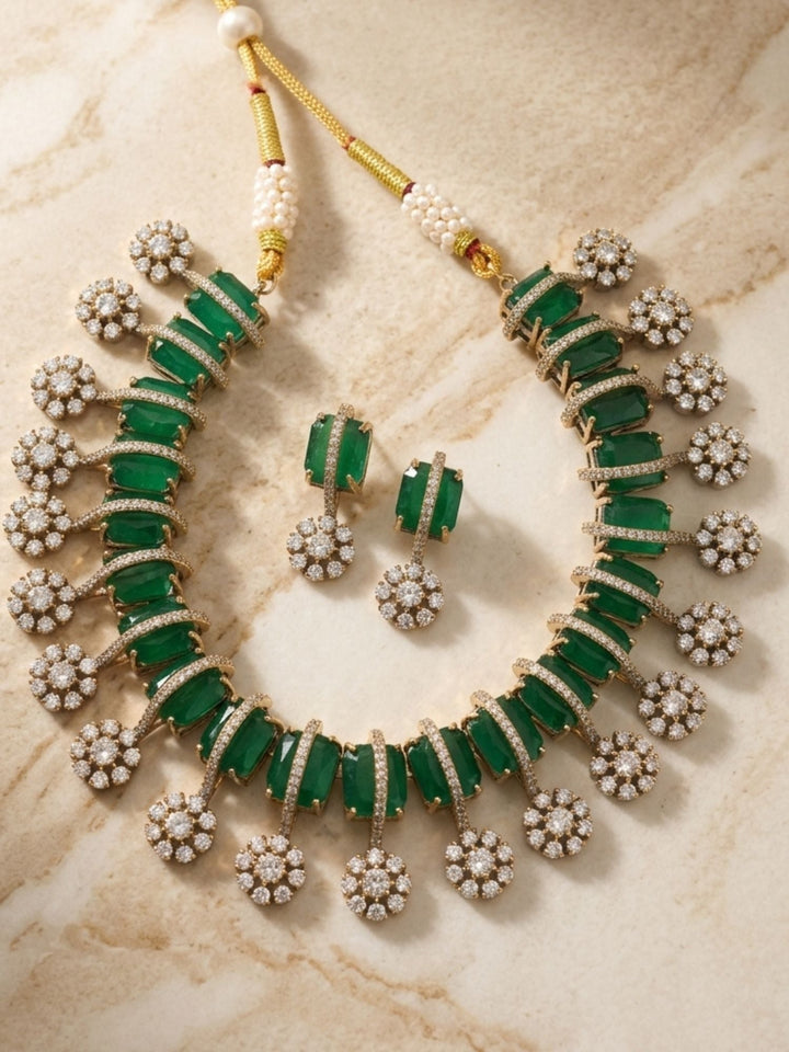 Victorian Emerald Green Necklace Set with Earrings | SHOBITAM