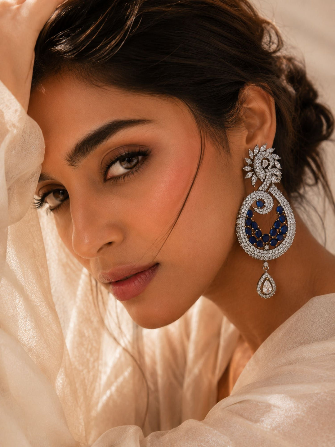 Mint Green Kundan Triple Jhumka Earrings | SHOBITAM