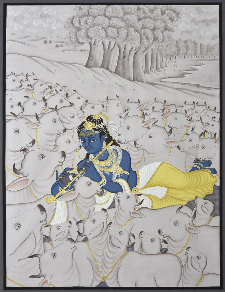 3x4 feet Authentic Jaipur Painting Krishna as a Gaucharah | SHOBITAM
