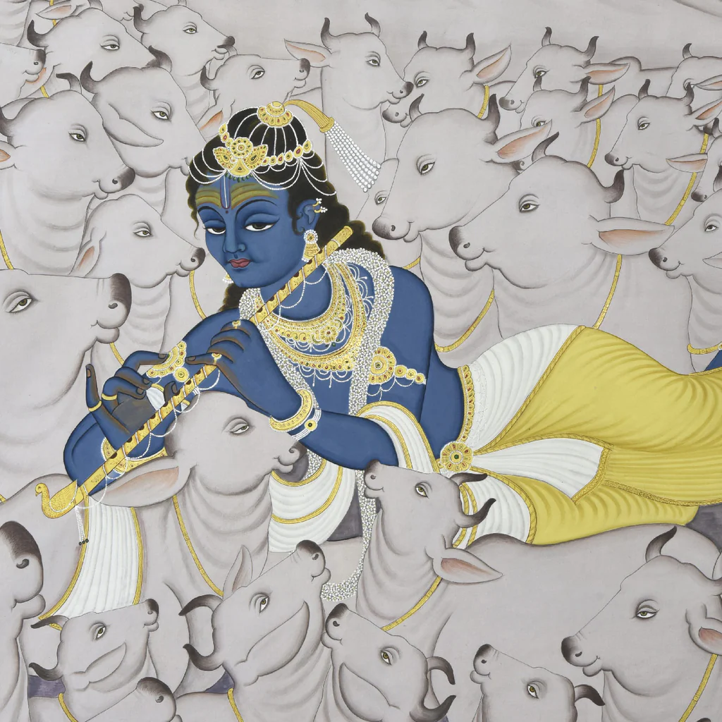 3x4 feet Authentic Jaipur Painting Krishna as a Gaucharah | SHOBITAM