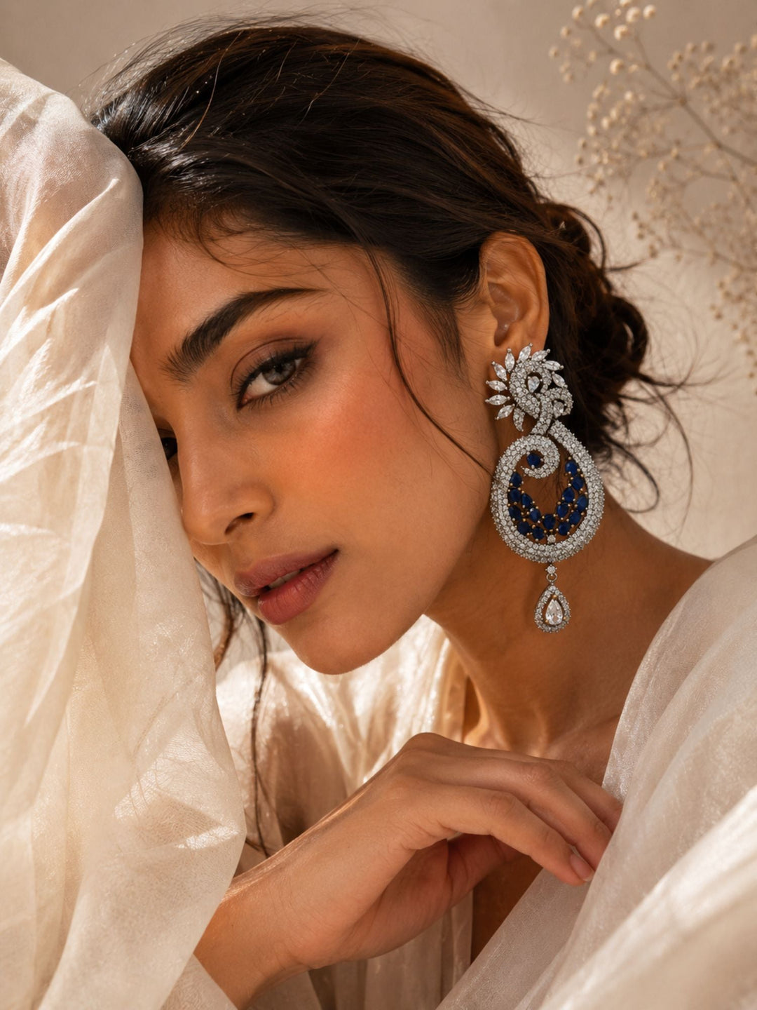 Mint Green Kundan Triple Jhumka Earrings | SHOBITAM