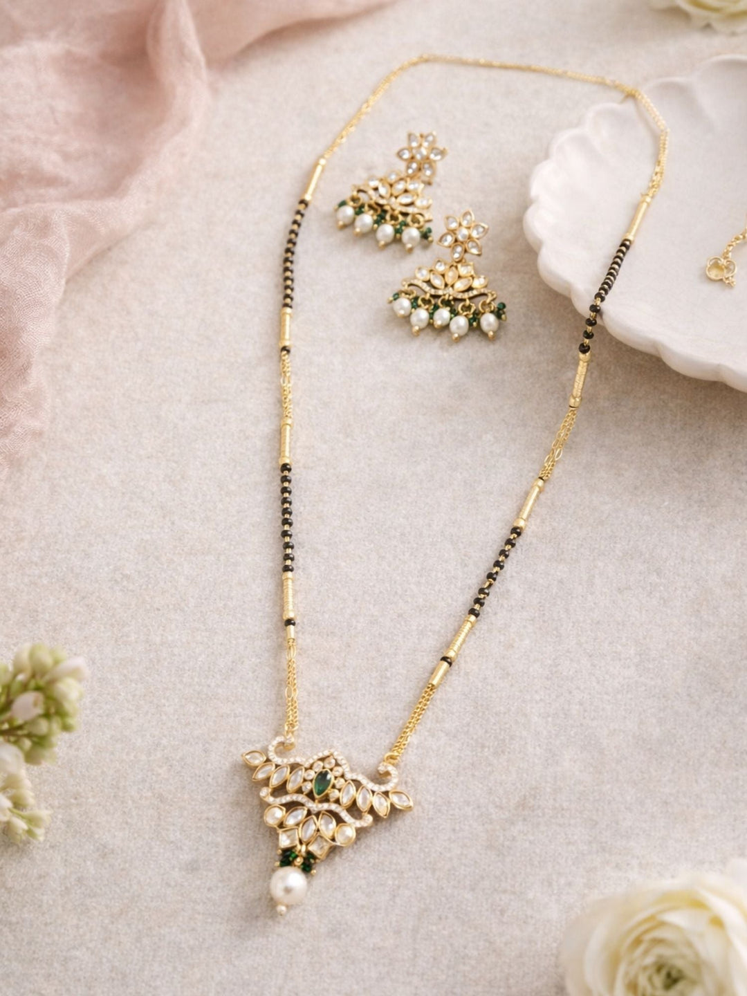 Gold Plated Polki Kundan Mangalsutra Set | SHOBITAM