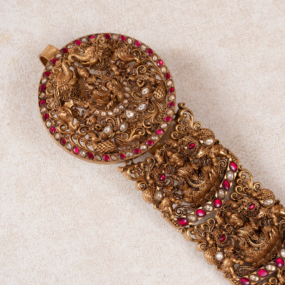 Pure 92.5 Silver, Gold Plated Gajalakshmi Mayura Jada