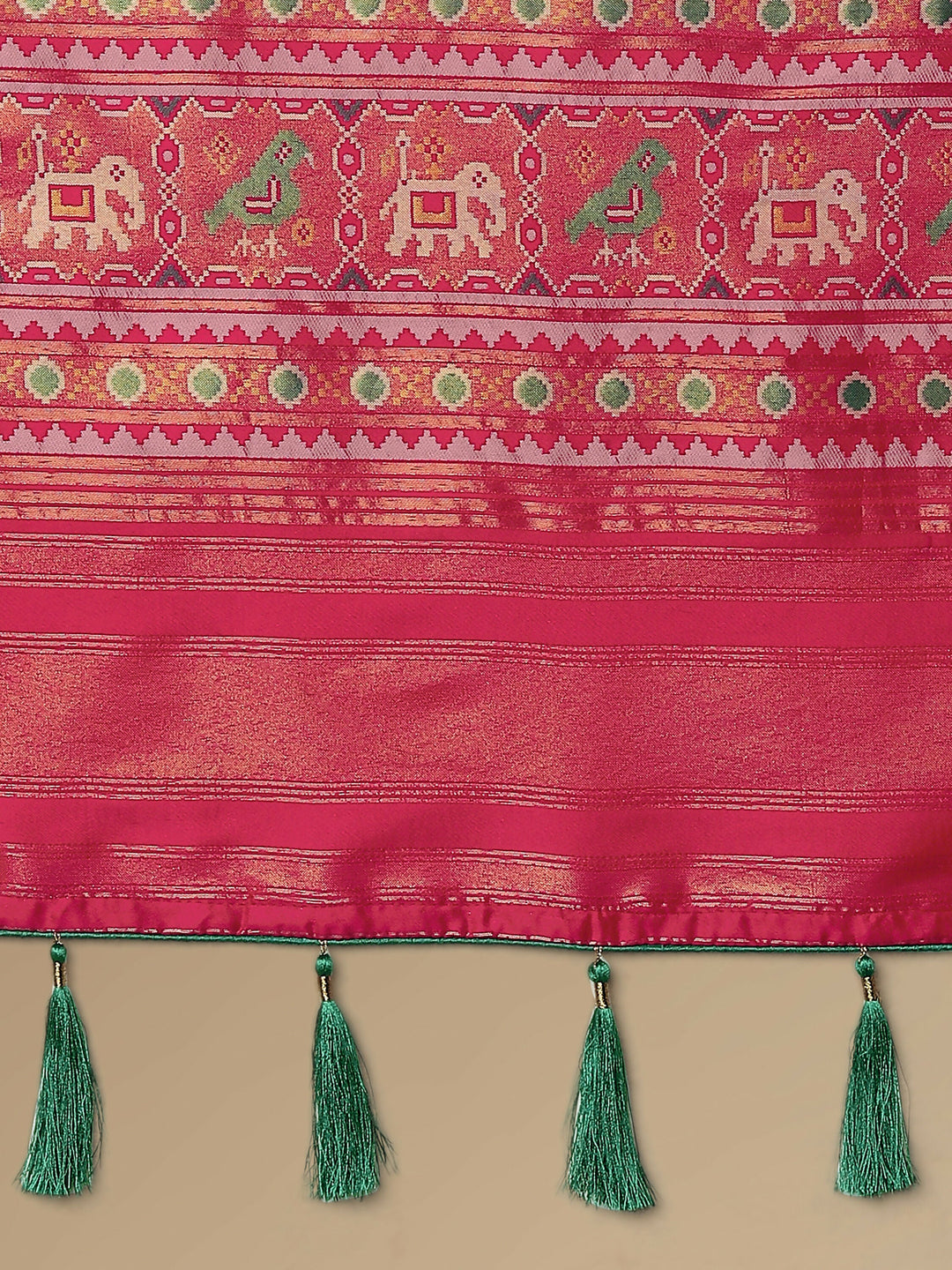Rani Pink Semi Banarasi Satin Silk Saree With Patola Work | SHOBITAM